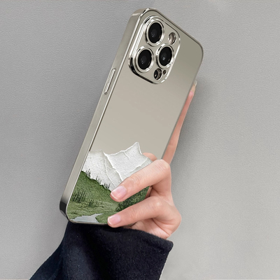 ins油画森林镜面适用苹果16promax手机壳iPhone15卡通13新款17pro网红高级plus情侣12电镀银14少女防摔xs硬壳