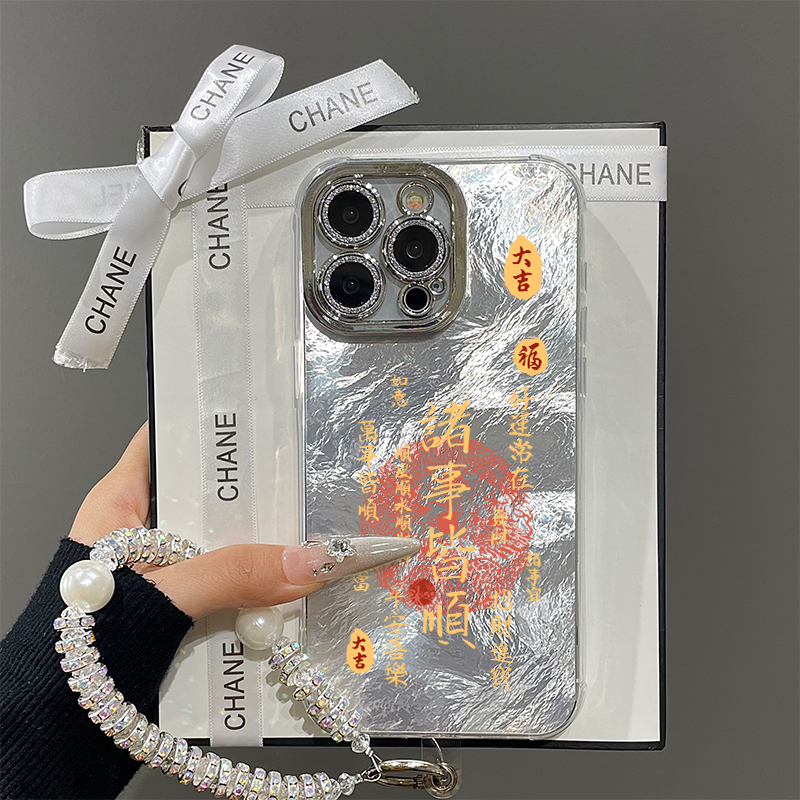 2025国风诸事皆顺适用苹果16promax手机壳iPhone15带镜头膜13冰川新款12创意羽纱pro女11挂绳14plus防摔x硬壳