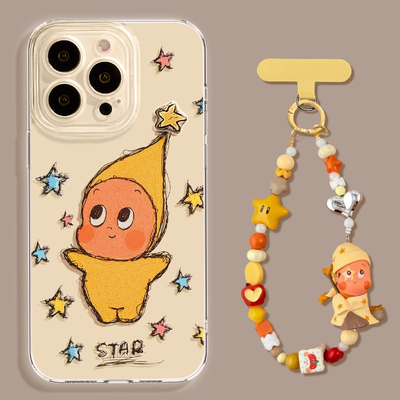 可爱星星小火人适用苹果16promax手机壳15小众xr新款14卡通13手链plus创意12情侣17iPhone女17全包xs防摔软壳