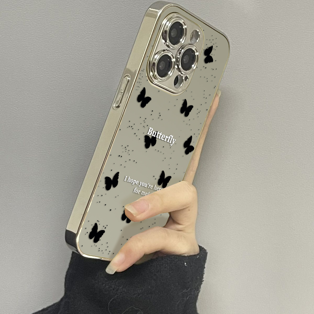 ins简约黑色蝴蝶镜面适用苹果15promax手机壳iPhone14卡通13新款11pro韩系plus情侣12高级感xs少女xr防摔硬壳