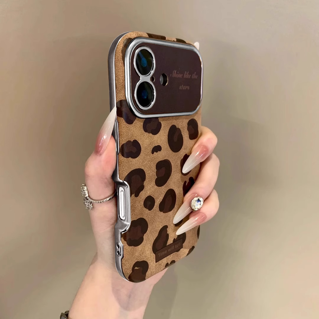 个性野性豹纹适用苹果16promax手机壳iPhone14贴皮大视窗13新款女款12卡通情侣15pro个性闺蜜17plus防摔x软壳