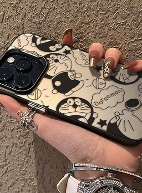 哆啦A梦适用于苹果15手机壳新款17高级感磨砂镭射14/13/12promax可爱卡通动漫x女款xs情侣小众简约iPhone硬壳