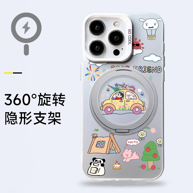 可爱蜡笔小新适用苹果16promax手机壳iPhone15创意14新款13小众pro少女12磁吸支架plus镭射11全包8防摔xs硬壳