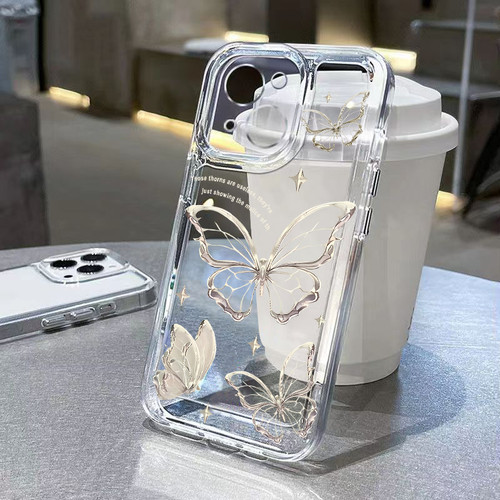 韩系高级银色蝴蝶适用苹果15promax手机壳iPhone14透明12新款17可爱卡通pro情侣13小众plus女xs全16防摔硬壳