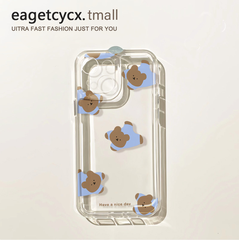 ins风日韩卡通小熊适用苹果14promax手机壳iPhone13透明12新款17pro高级1plus5亚克力xs少女xr全包x防摔硬壳