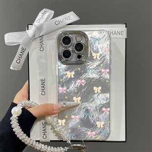 彩色星星蝴蝶结适用苹果16promax手机壳iPhone15带镜头膜13新款12羽纱pro个性少女17挂绳plus14全包防摔x硬壳