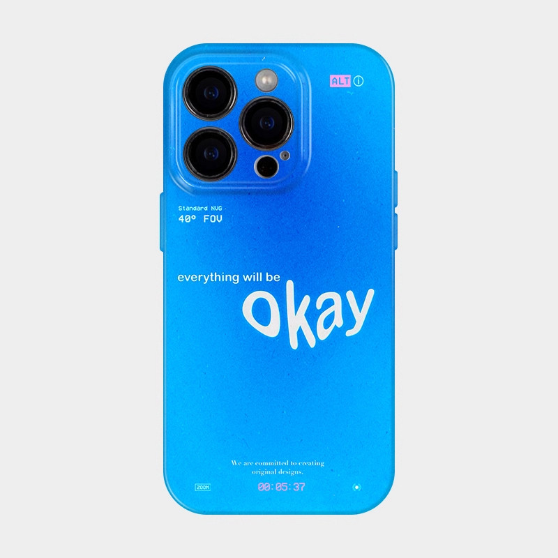 蓝色okay英文适用苹果17promax手机壳iPhone14菲林13新款12pro创意16情侣11plus小众xs女全包防摔卡通max硬壳