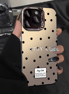 高级黑色波点适用苹果15promax手机壳iPhone14情侣16新款12网红pro简约17个性13plus电镀银xs小众女x防摔硬壳