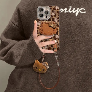 渐变色美拉德豹纹KT适用苹果17promax手机壳iPhone16冰川15新款13带镜头膜12羽纱女17挂绳plus支架14防摔硬壳