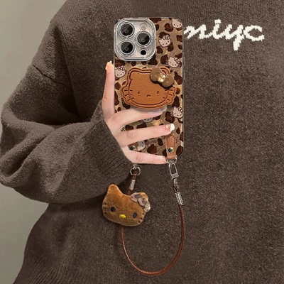 渐变色美拉德豹纹KT适用苹果17promax手机壳iPhone16冰川15新款13带镜头膜12羽纱女17挂绳plus支架14防摔硬壳