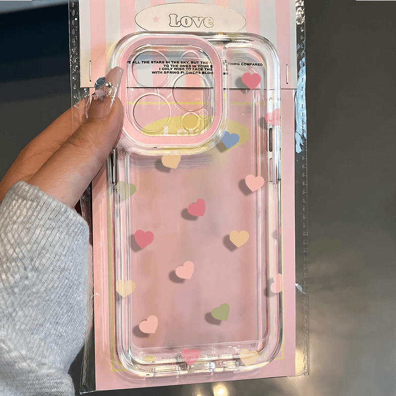ins简约彩色小爱心适用苹果15promax手机壳iPhone14透明12高级新款11情侣pro趣味13少女plus网红小众防摔硬壳