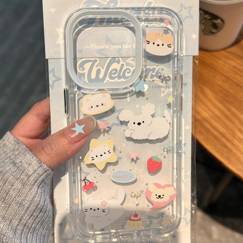 涂鸦可爱小狗亚克力透明16硬壳