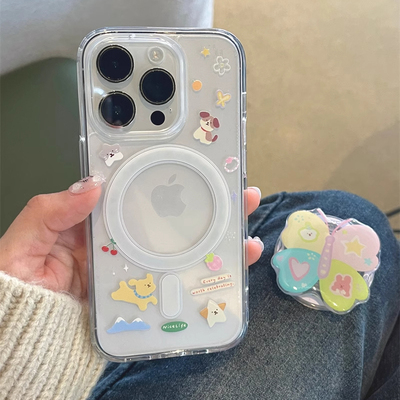 可爱小狗星星磁吸适用苹果16promax手机壳15小众新款14网红13透明plus创意高级简约iPhone12少女全包防摔硬壳
