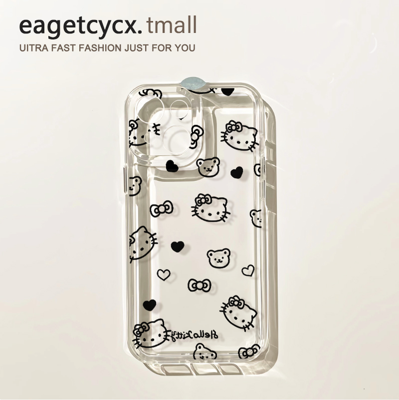 韩系线条凯蒂猫适用苹果15promax手机壳iPhone14透明12新款11情侣pro可爱13少女plus网红高级xs全包x防摔硬壳