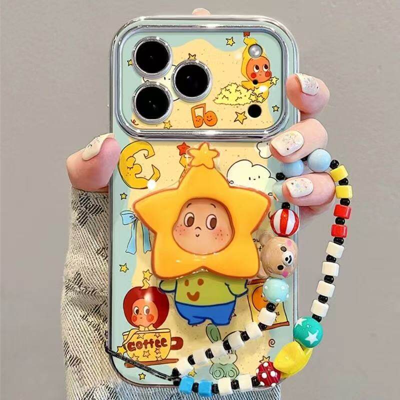 超萌星星人支架适用苹果17手机壳iphone16新款pro创意max电镀银13手链卡通女12挂绳14情侣11硅胶全包防摔软壳