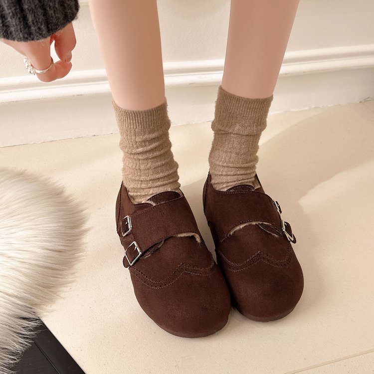 韩版复古全包加绒勃肯鞋女2025年冬季新款时尚皮带扣休闲单鞋棉鞋