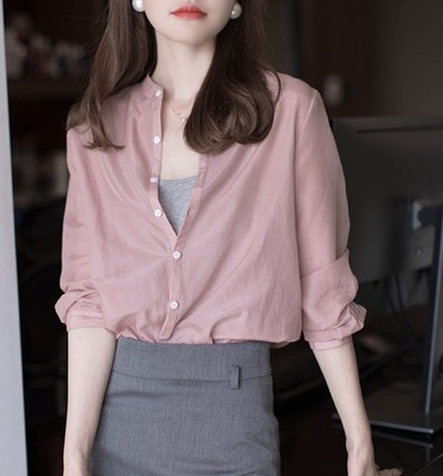 2025春秋新款女装设计感小众法式衬衣气质立领衬衫女长袖宽松上衣