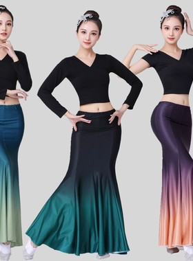 新款傣族舞蹈服装女孔雀舞演出服练功舞裙艺考表演服360度练习裙