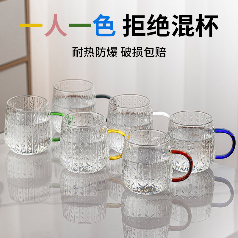 中式玻璃杯水杯家用套装待客茶杯耐高温客厅带把喝水杯子茶具套装
