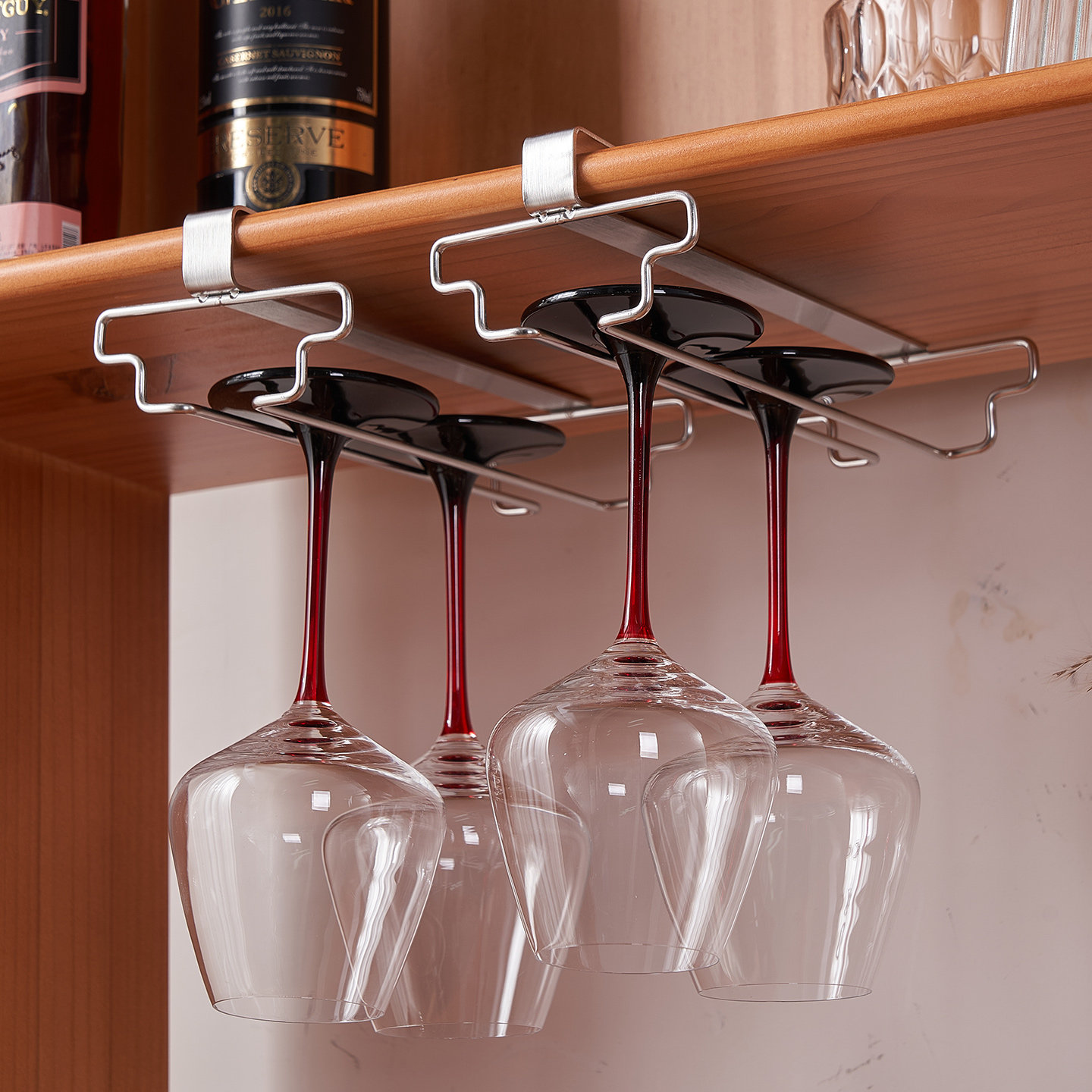 红酒杯架倒挂304不锈钢免打孔家用酒柜轻奢高档高脚杯置物收纳层