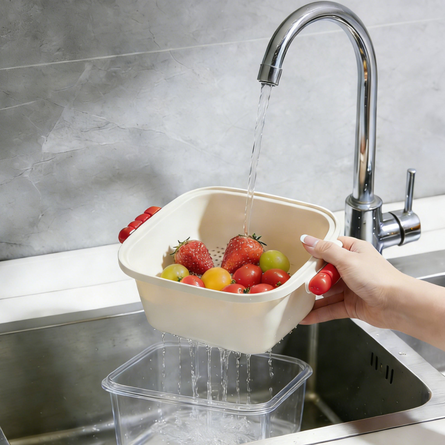 洗水果沥水篮双层洗菜盆水果收纳篮家用客厅用水果盘高级感收纳筐,餐饮具,洗菜盆/沥水篮/漏水筛,淘宝优惠券,粉丝福利购,淘宝优惠卷