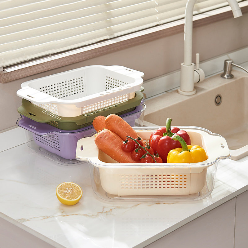 可伸缩沥水篮洗菜盆白色加大容量厨房多功能沥干托盘收纳盒水果盘,餐饮具,洗菜盆/沥水篮/漏水筛,淘宝优惠券,粉丝福利购,淘宝优惠卷