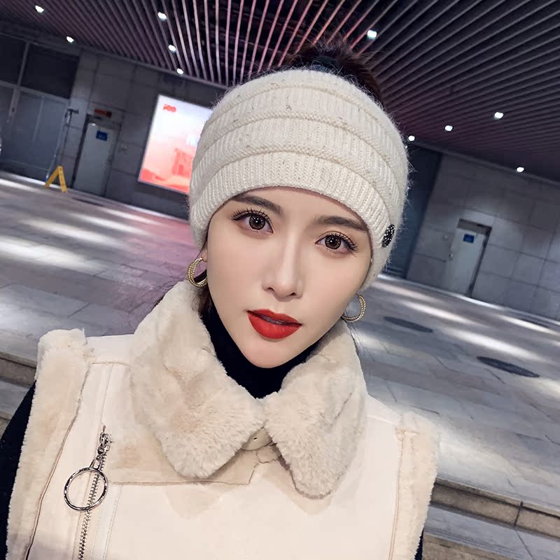 帽子女头巾帽秋冬加绒空顶套头发带针织毛线头带头箍韩版潮休闲