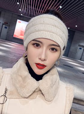 帽子女头巾帽秋冬加绒空顶套头发带针织毛线头带头箍韩版潮休闲