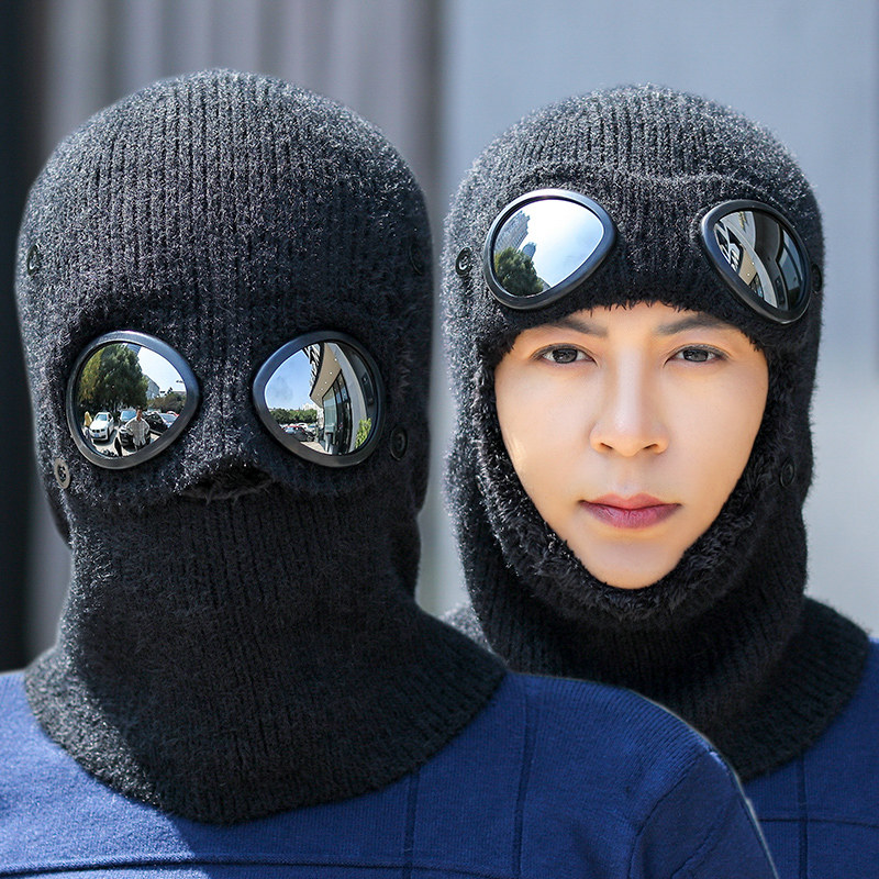 东北帽子男冬天套头毛线帽保暖蒙面骑车防风寒加绒挡风围脖一体帽