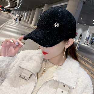 毛呢帽子女秋冬季 潮鸭舌帽甜美可爱街头百搭网红毛绒棒球帽 韩版