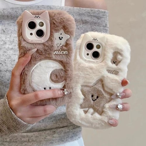 毛绒星星月亮适用OPPOReno14手机壳Reno13/12Pro网红A5X/A3活力版A/58X软壳K13Turbo/K12S少女FindX8S+