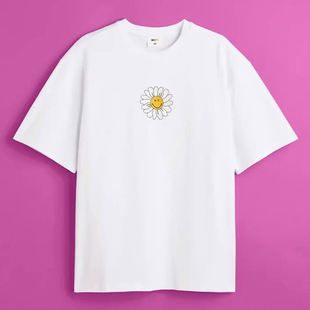 老百姓 元 夏50周年菊花联名重磅气流纺落肩宽松全棉圆领短袖T恤
