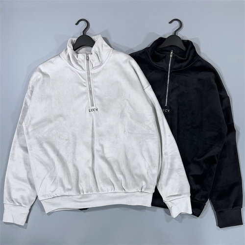 老百姓 元 日系LUCY刺绣半拉链细绒毛丝滑舒适保暖套头卫衣外套男