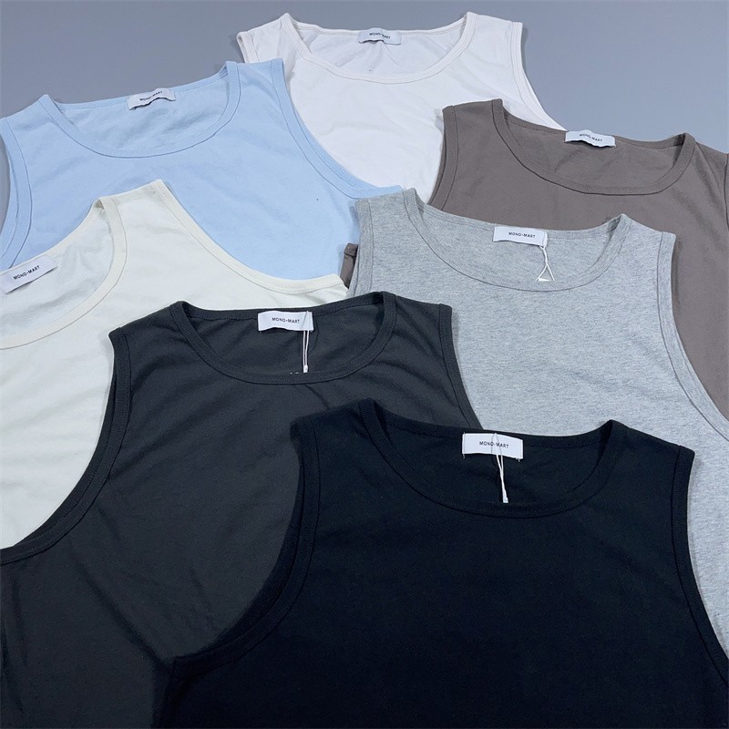 老百姓 元 日系MOMO宽松全棉无袖汗衫纯色运动打底男背心OVERSIZE