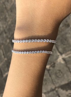 韩版高级感手链女纯银白金锆石镶钻仿真钻石排钻手链气质闪钻礼物