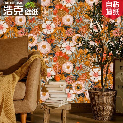浩克复古植物花卉自粘墙纸