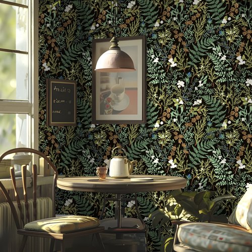 美式复古风茂密丛林自粘墙纸