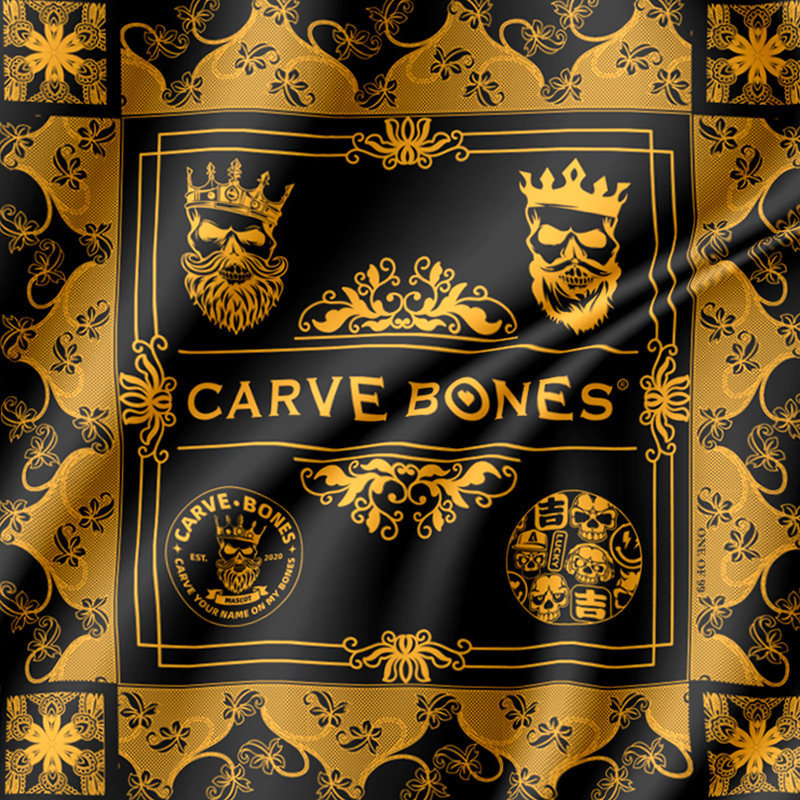 CARVE BONES潮流真丝巾飘带刻骨原创设计桑蚕丝街头复古披肩金色