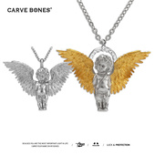 CARVE BONES刻骨项链小天使爱神925纯银饰男女款 小翅膀守护吊坠