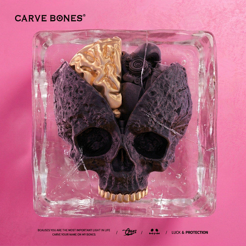 CARVE BONES刻骨原创设计轻奢高级定制款18k金925银骷髅大脑戒指
