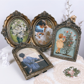 法欧式 古典摆台7寸复古椭圆浮雕相框画框雕花摆件油画装 饰画挂画