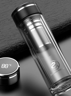 高硼硅双层玻璃杯男高档水杯车载便携杯子家用隔热办公室泡茶杯女