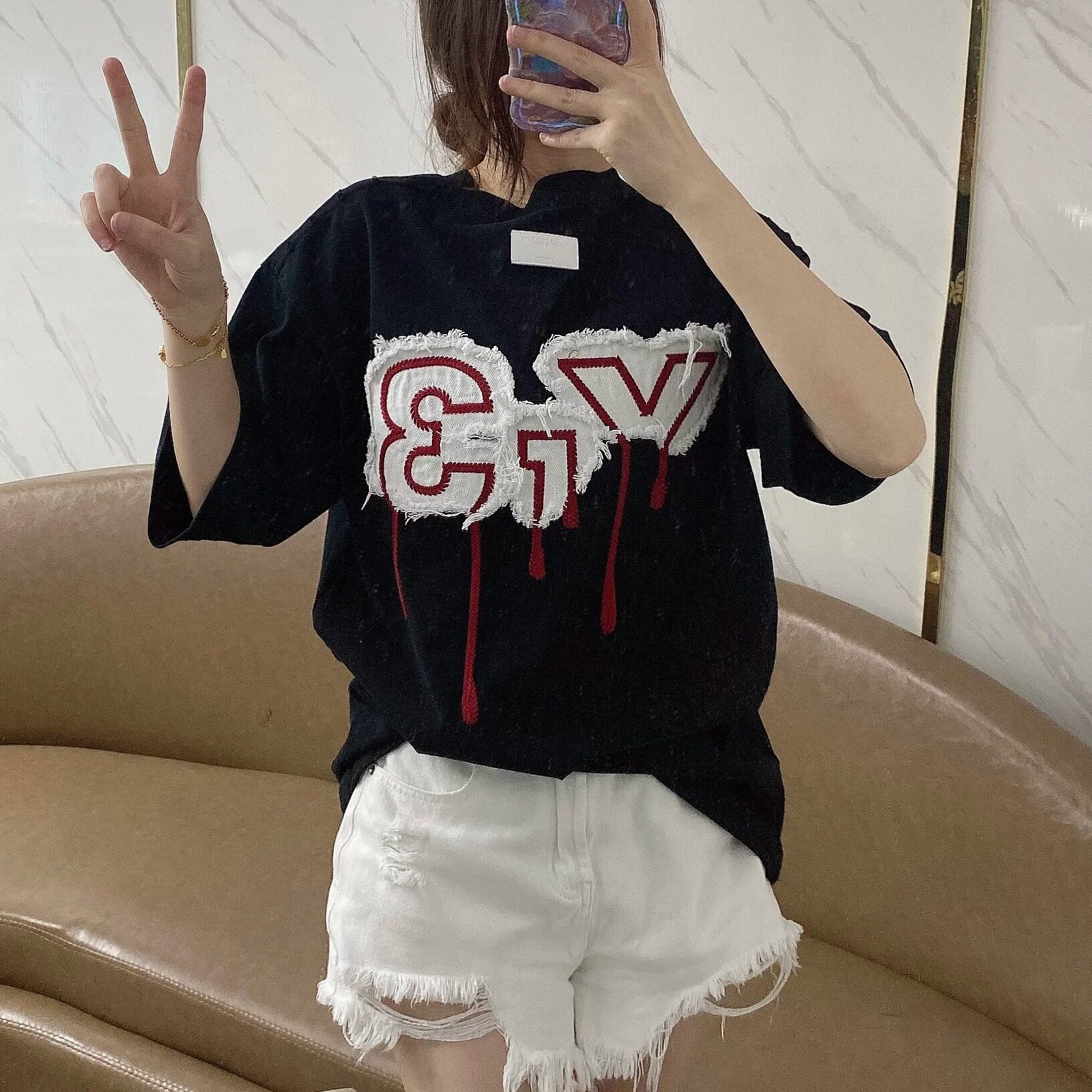 2026新款欧版轻奢重磅纯棉个性立体刺绣短袖T恤夏半袖男女同款潮