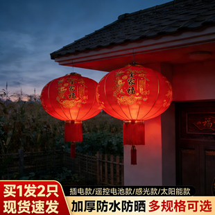 2026新款大红灯笼挂饰新年乔迁之喜农村自建房大门口一对植绒灯笼