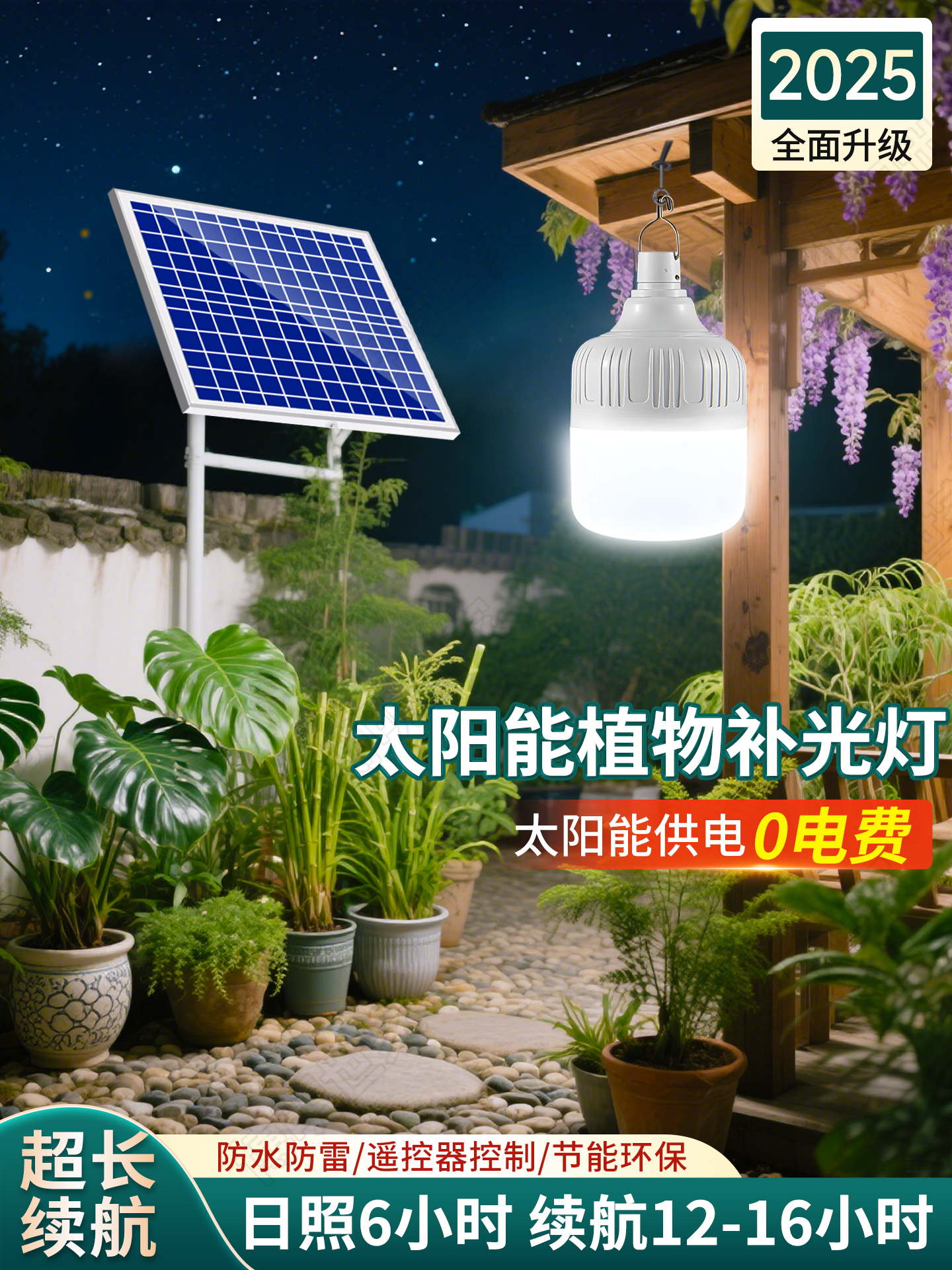 太阳能室外绿色植物补光模拟太阳全光谱特殊生长光定时不插拔灯泡