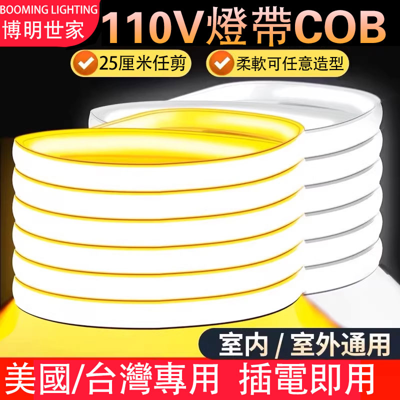 110v灯带cob台湾美国加拿大电压家用插电自粘床边床头led气氛灯条