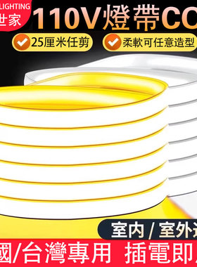 110v灯带cob台湾美国加拿大电压家用插电自粘床边床头led氛围灯条