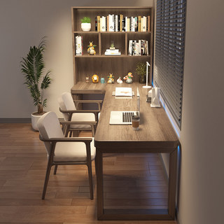 转角书桌书柜一体电脑桌全实木卧室靠墙学习拐角L型7办公桌胡桃色