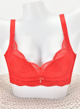 六月玫瑰文胸大红色内衣女无钢圈中薄BC杯聚拢新娘结婚本命年胸罩