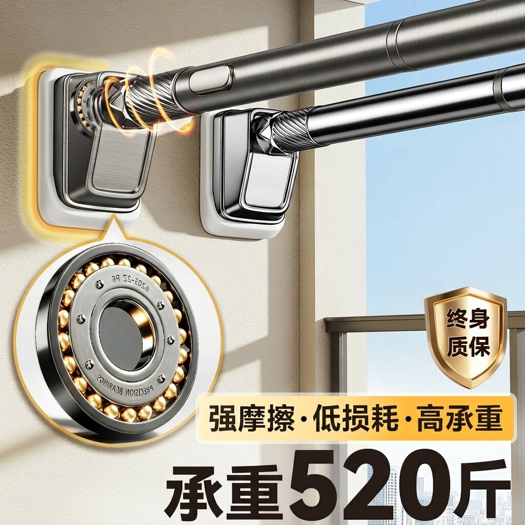 免打孔顶天立地晾衣杆阳台顶装晾衣架家用晒衣杆室内伸缩凉衣架子